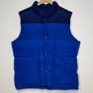 Lands' End Men's Large Two-Tone Blue Down Feather Puffer Vest Brass Snap Buttons